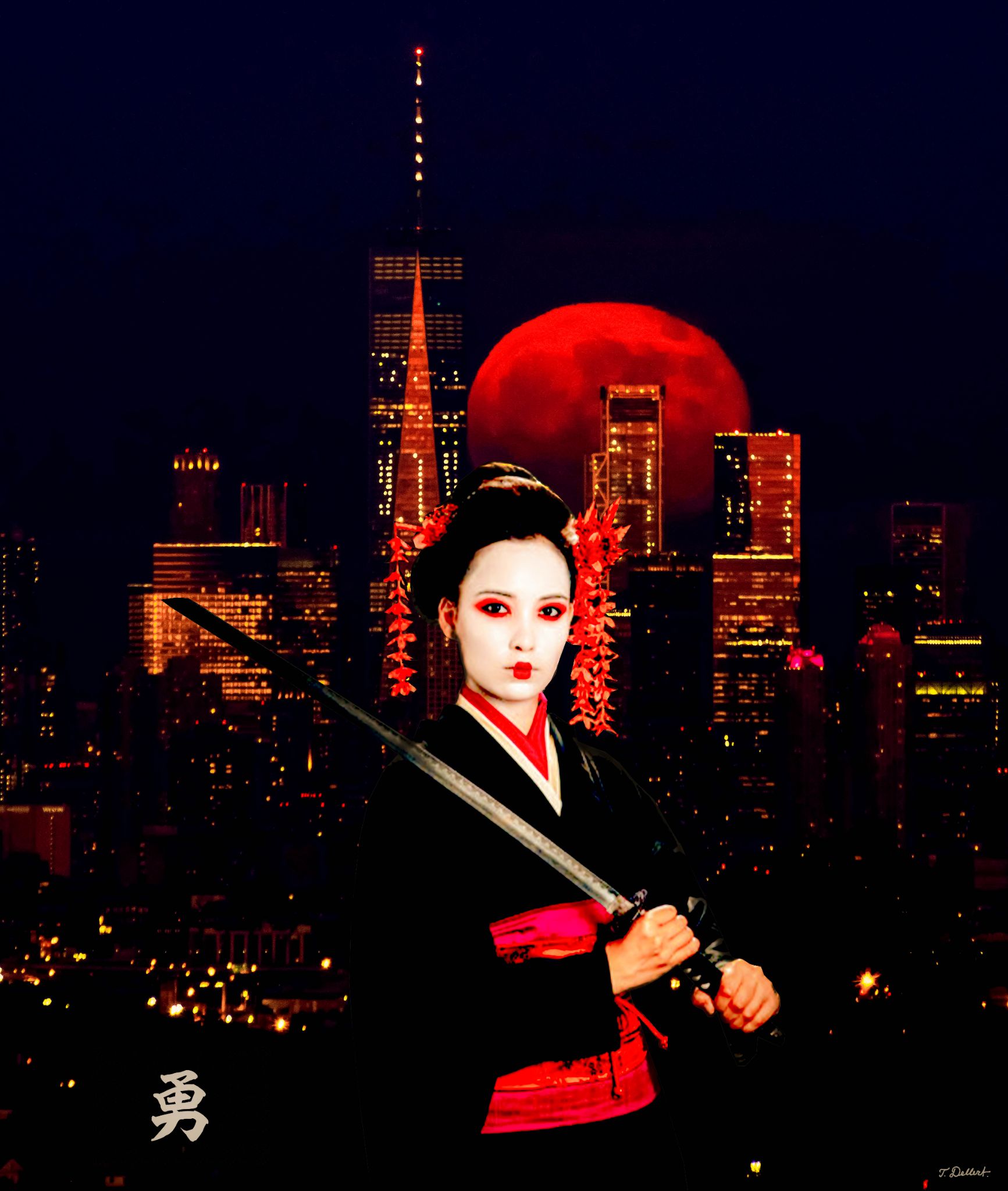 Small.  Tokyo Blood Moon Geisha 70 x 80 cm 